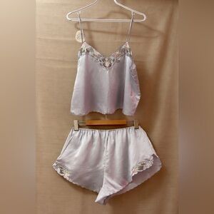 Vintage 100% Silk Embroidered Sleep Cami & Shorts Set – Size M Shuang Jie